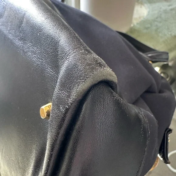 Authentic Vintage Versace Black Satchel with Embroidered Gold Sun Logo - Picture 9 of 15